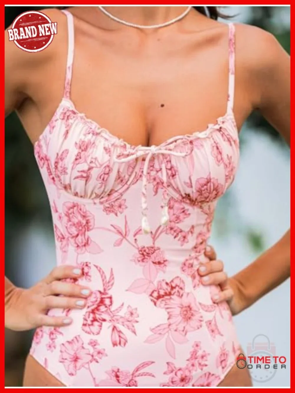 V Neck One Piece Underwire Ruffled Swimsuit with Removable Cups